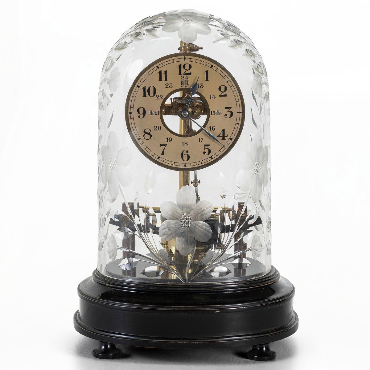 1930s Art Deco French Bulle Electromagnetic Clock Swedish Cut Crystal Glass Dome