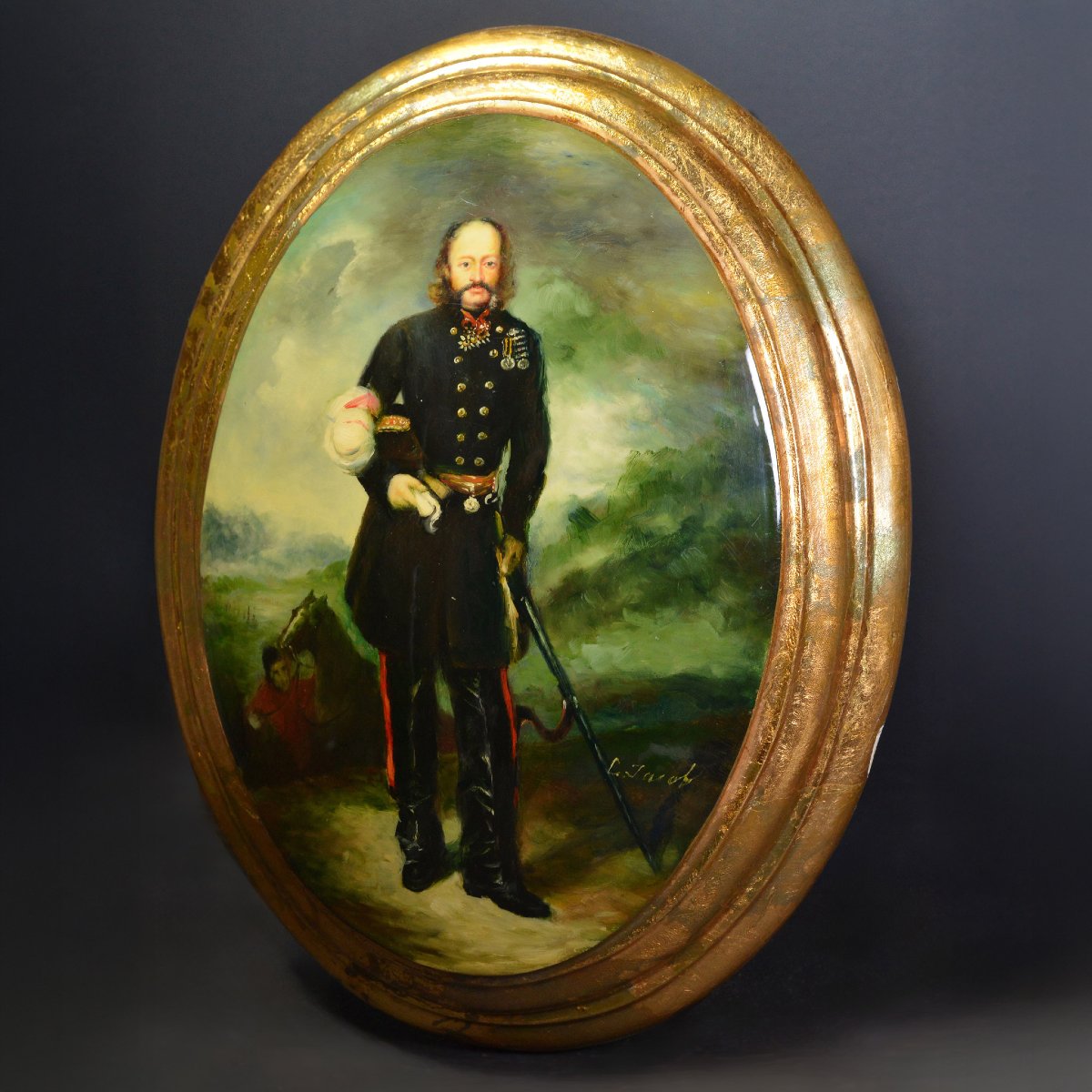 Portrait Victorien 19e Siecle Marechal Britannique George Bingham Huile Panneau Signe-photo-3
