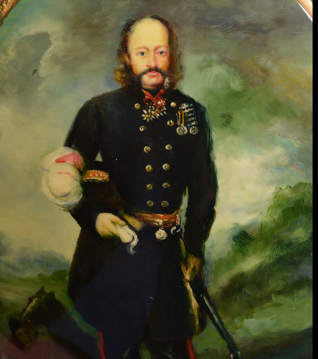 Portrait Victorien 19e Siecle Marechal Britannique George Bingham Huile Panneau Signe-photo-4