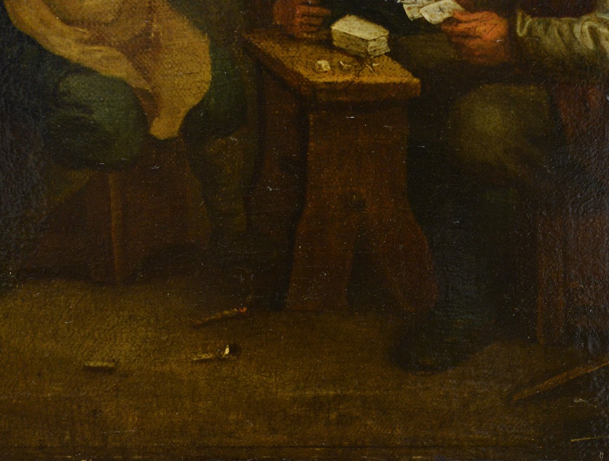 17th Century Baroque Flemish School Tavern Genre Scene Card Players Oil Canvas-photo-1