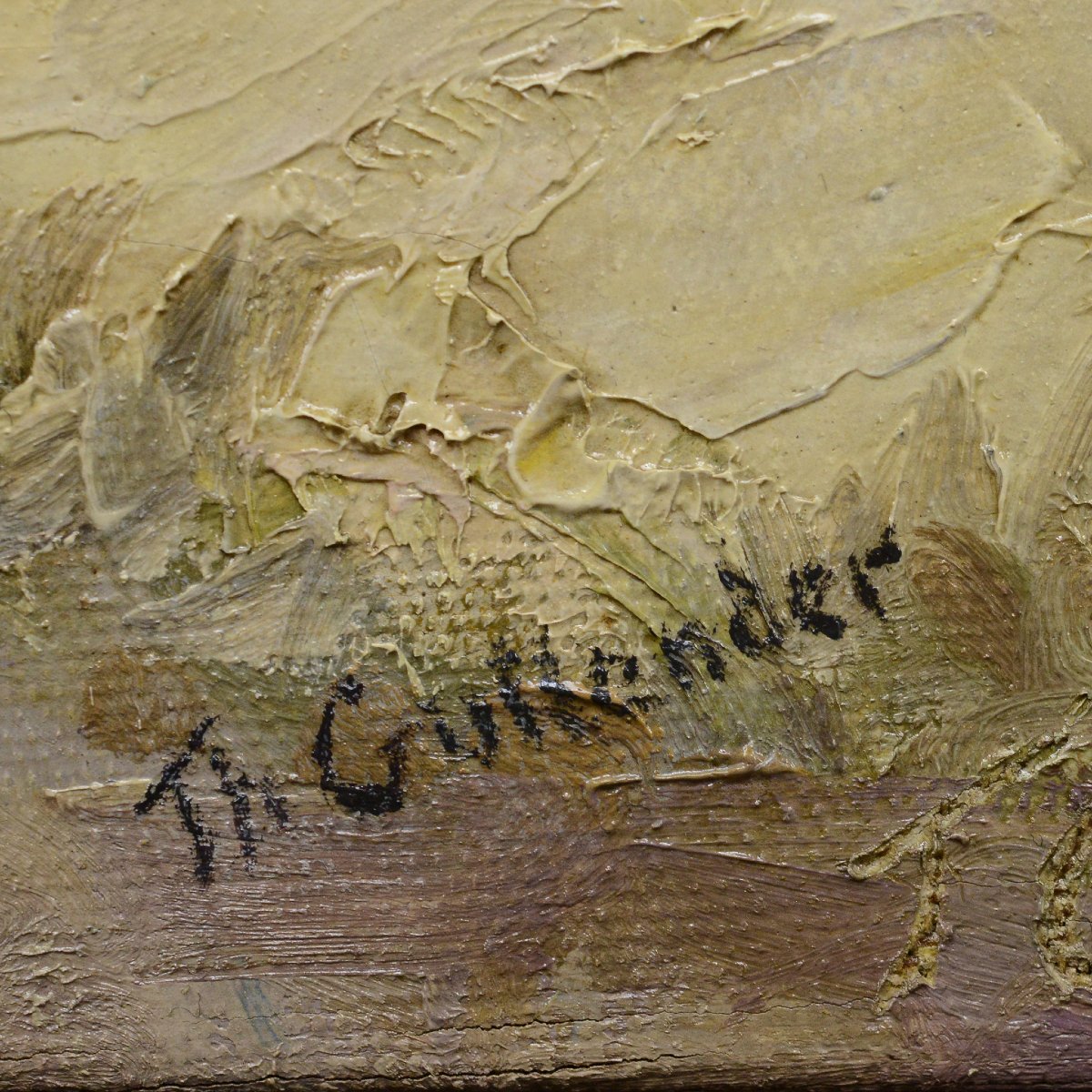 Début XXe Siècle Peinture Scandinave Dunes Côtières Ensoleillées Huile Sur Toile Signée-photo-3