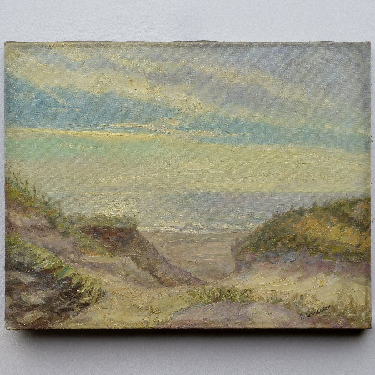Début XXe Siècle Peinture Scandinave Dunes Côtières Ensoleillées Huile Sur Toile Signée