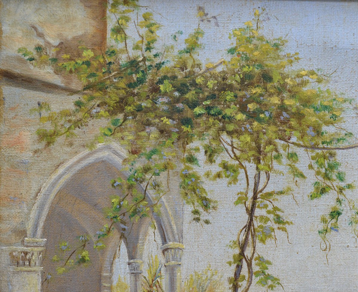 19th Century European Romantic Mediterranean Riviera Oil Canvas Signed Framed-photo-4