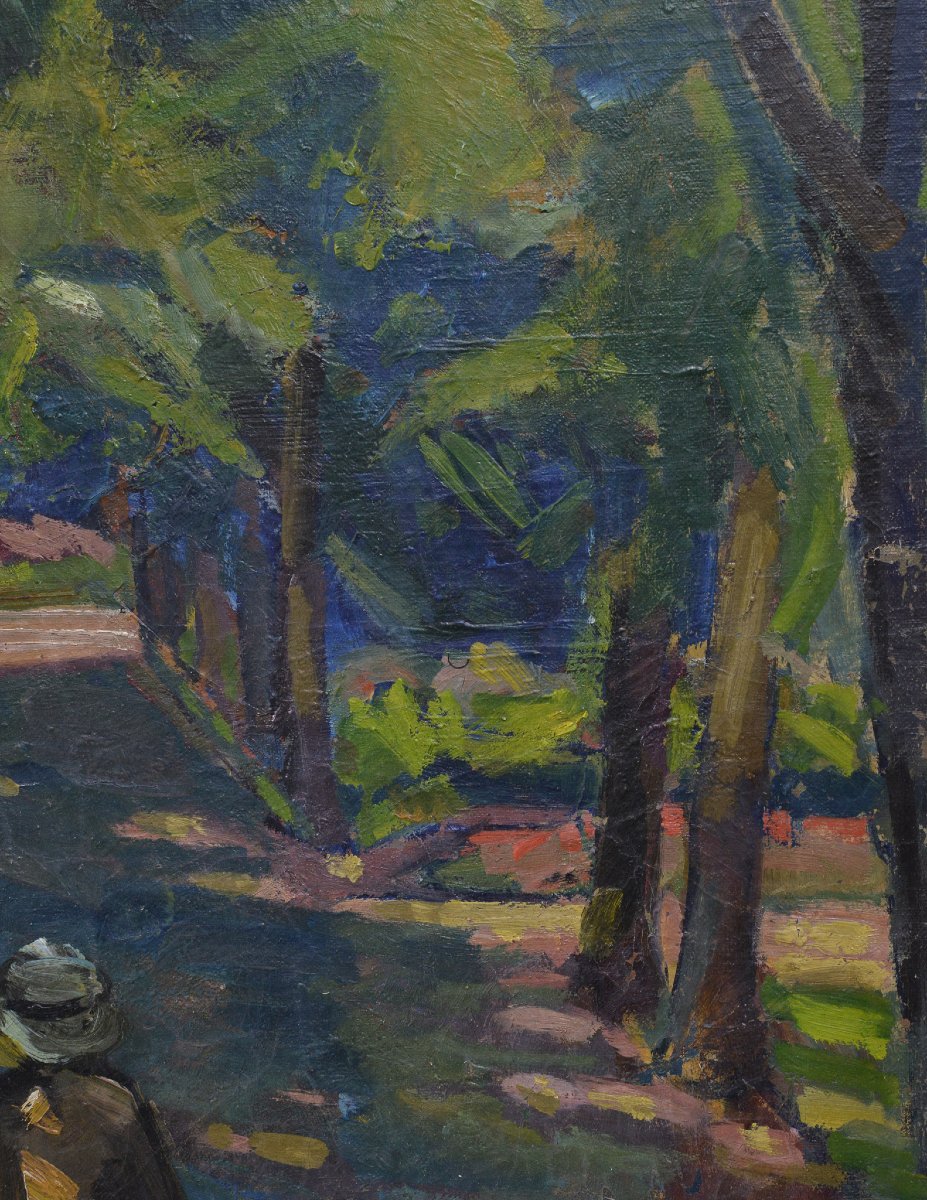 Early 20th Century Russian Expressionist Park Scene Oil Board Signed Framed-photo-4