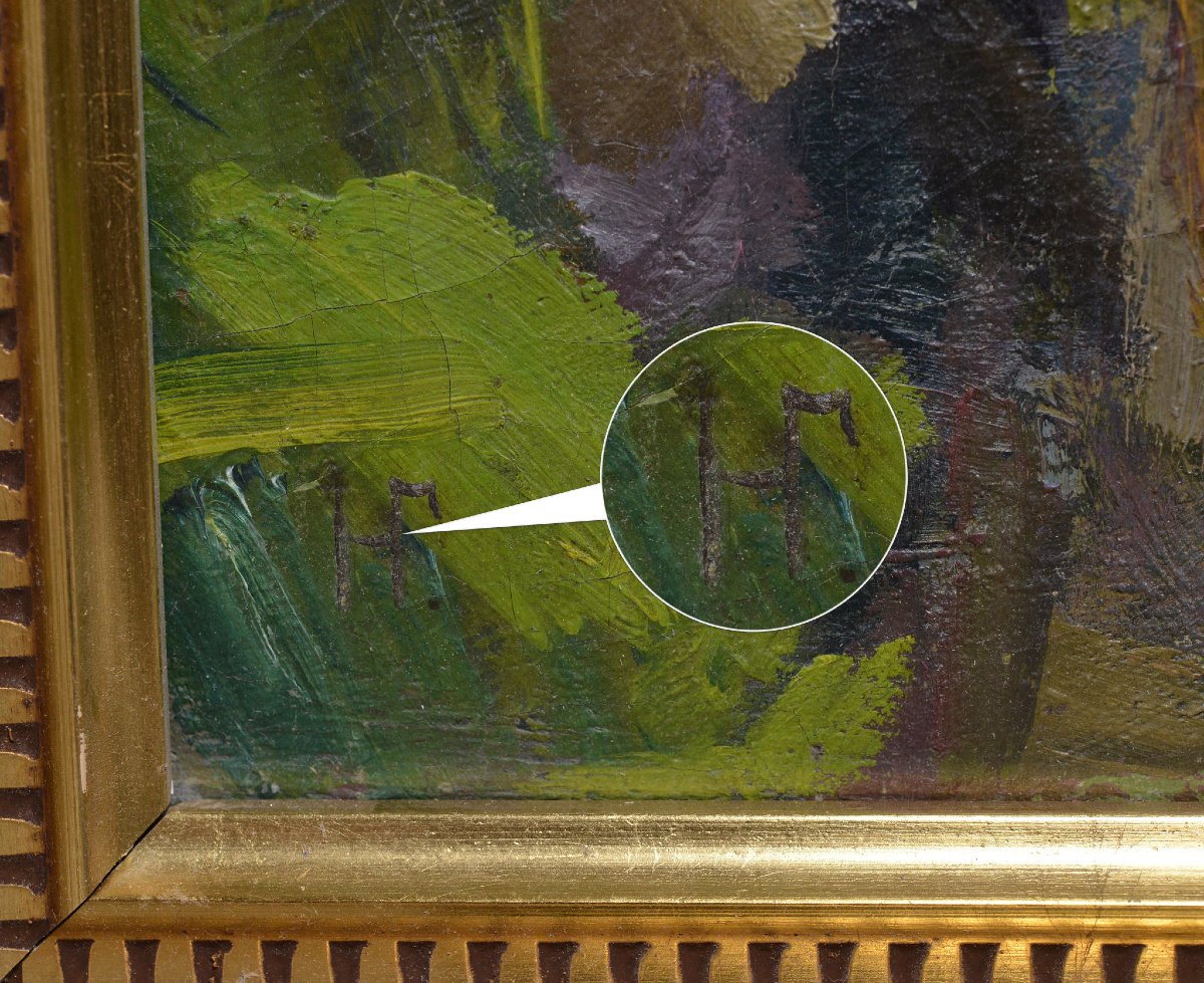 Early 20th Century Russian Expressionist Park Scene Oil Board Signed Framed-photo-1