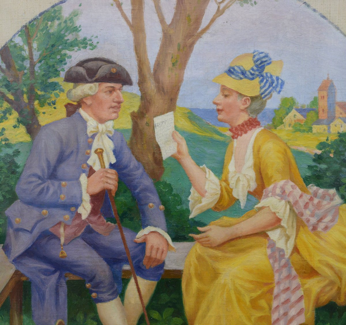 19th Century Swedish Rococo Style Poetic Garden Scene Oil Canvas Signed Nehrman-photo-3