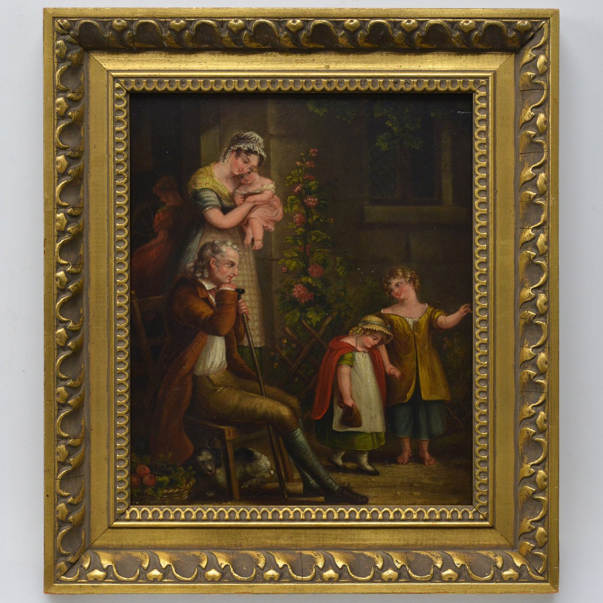 Fin 18e Siecle Scene de Genre Familiale Sentimentale Europeenne Huile Panneau Encadree