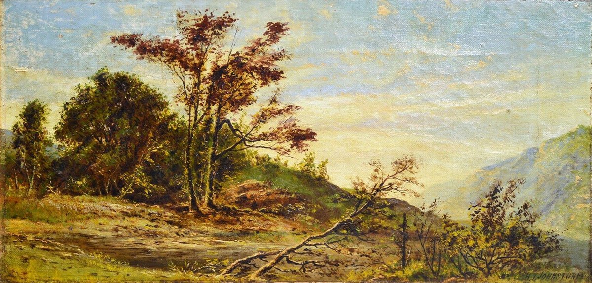 Paysage Contreforts Romantique Victorien 19e Siècle Huile sur Toile Signée Encadrée-photo-2