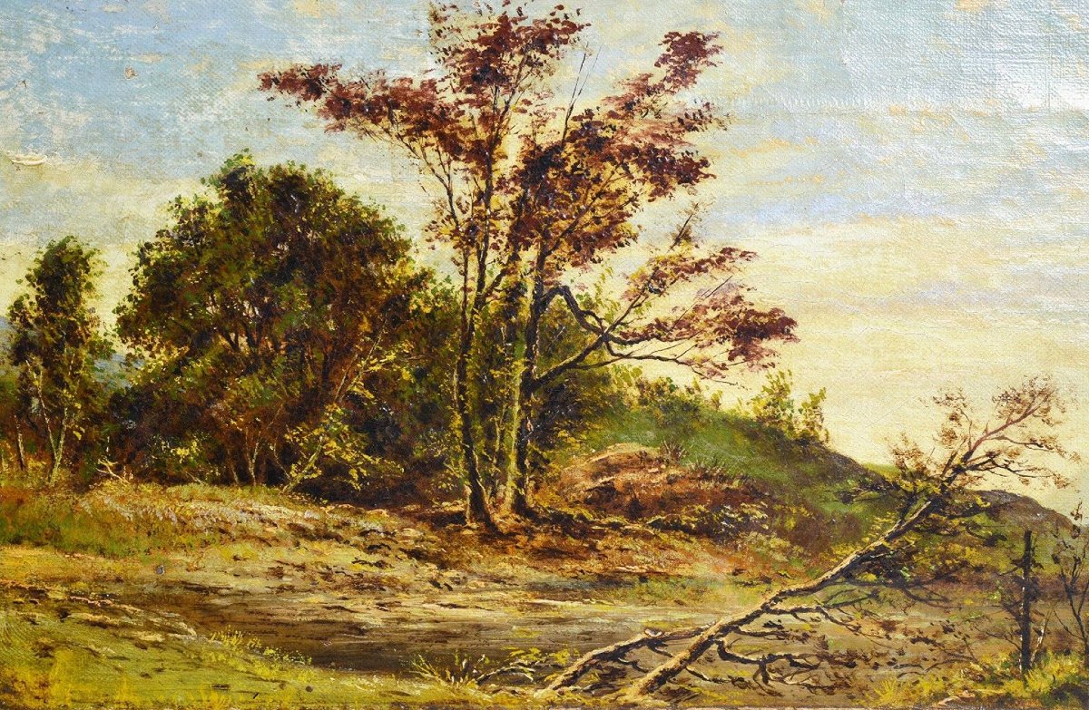 Paysage Contreforts Romantique Victorien 19e Siècle Huile sur Toile Signée Encadrée-photo-3