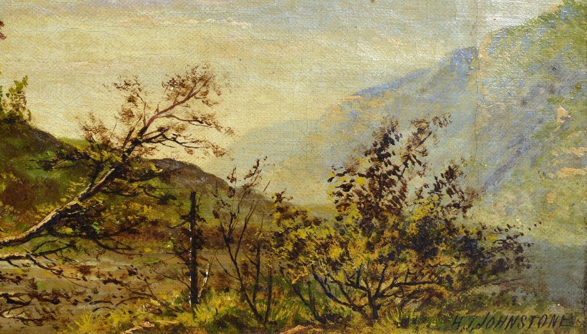 Paysage Contreforts Romantique Victorien 19e Siècle Huile sur Toile Signée Encadrée-photo-4