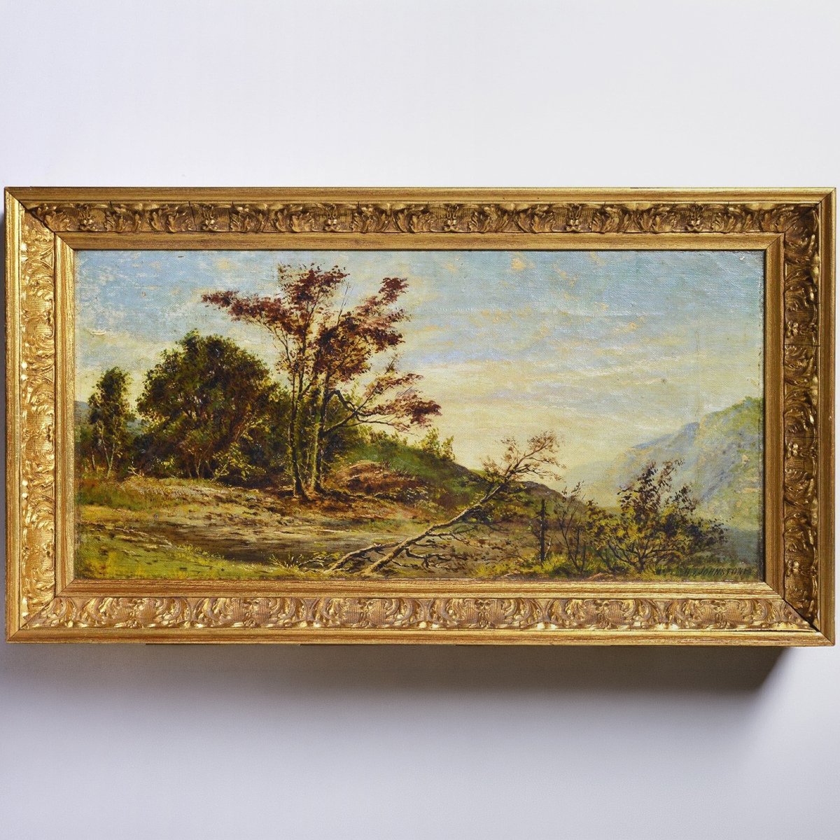 Paysage Contreforts Romantique Victorien 19e Siècle Huile sur Toile Signée Encadrée