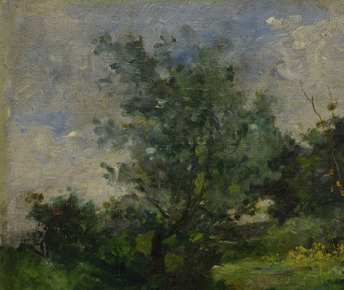 19th Century French Impressionist Barbizon River Landscape Oil Canvas Signed-photo-2