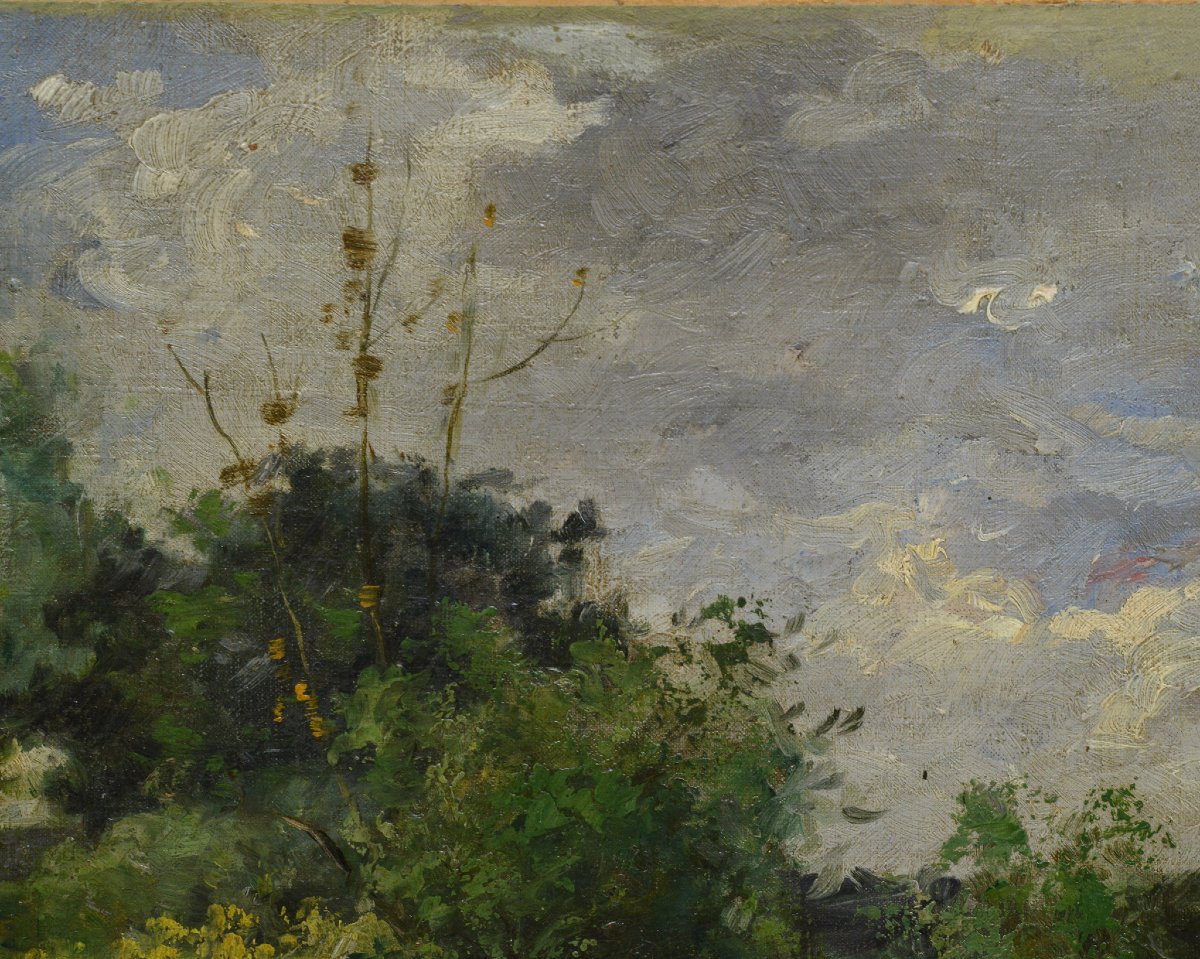 19th Century French Impressionist Barbizon River Landscape Oil Canvas Signed-photo-3