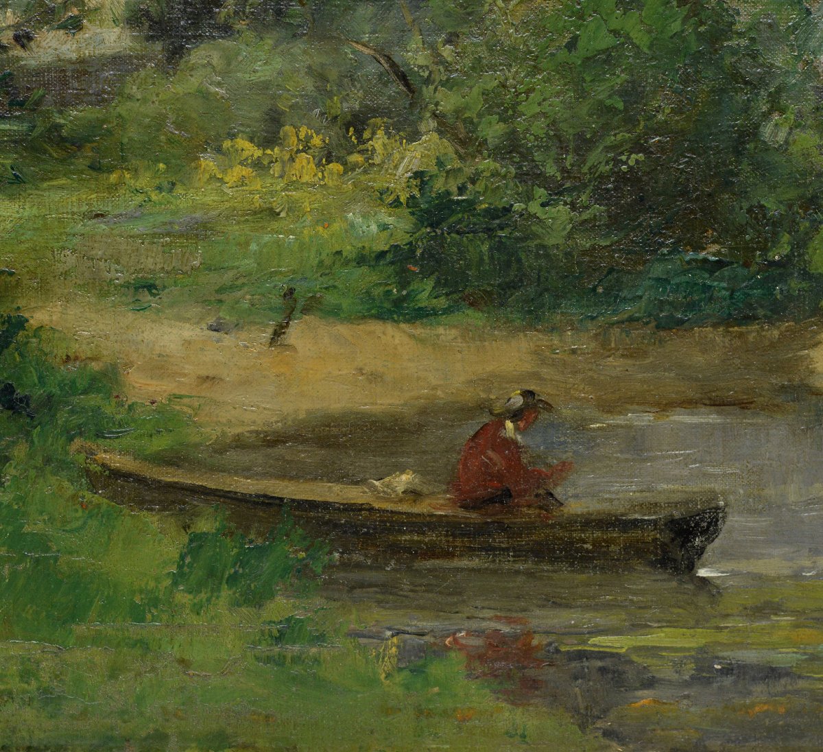 19th Century French Impressionist Barbizon River Landscape Oil Canvas Signed-photo-4