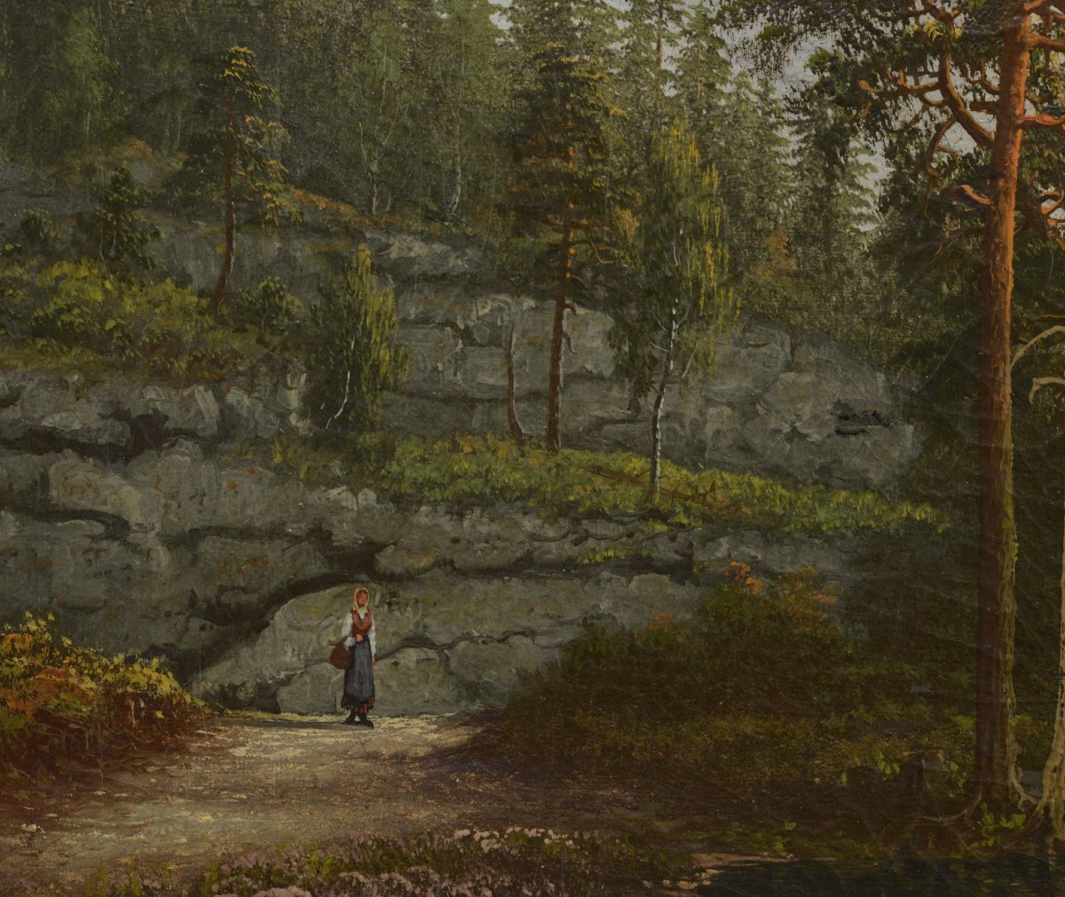 Paysage Scandinave Romantique Vue de Fjord Début du 20e Siècle Huile Sur Toile Signé-photo-2