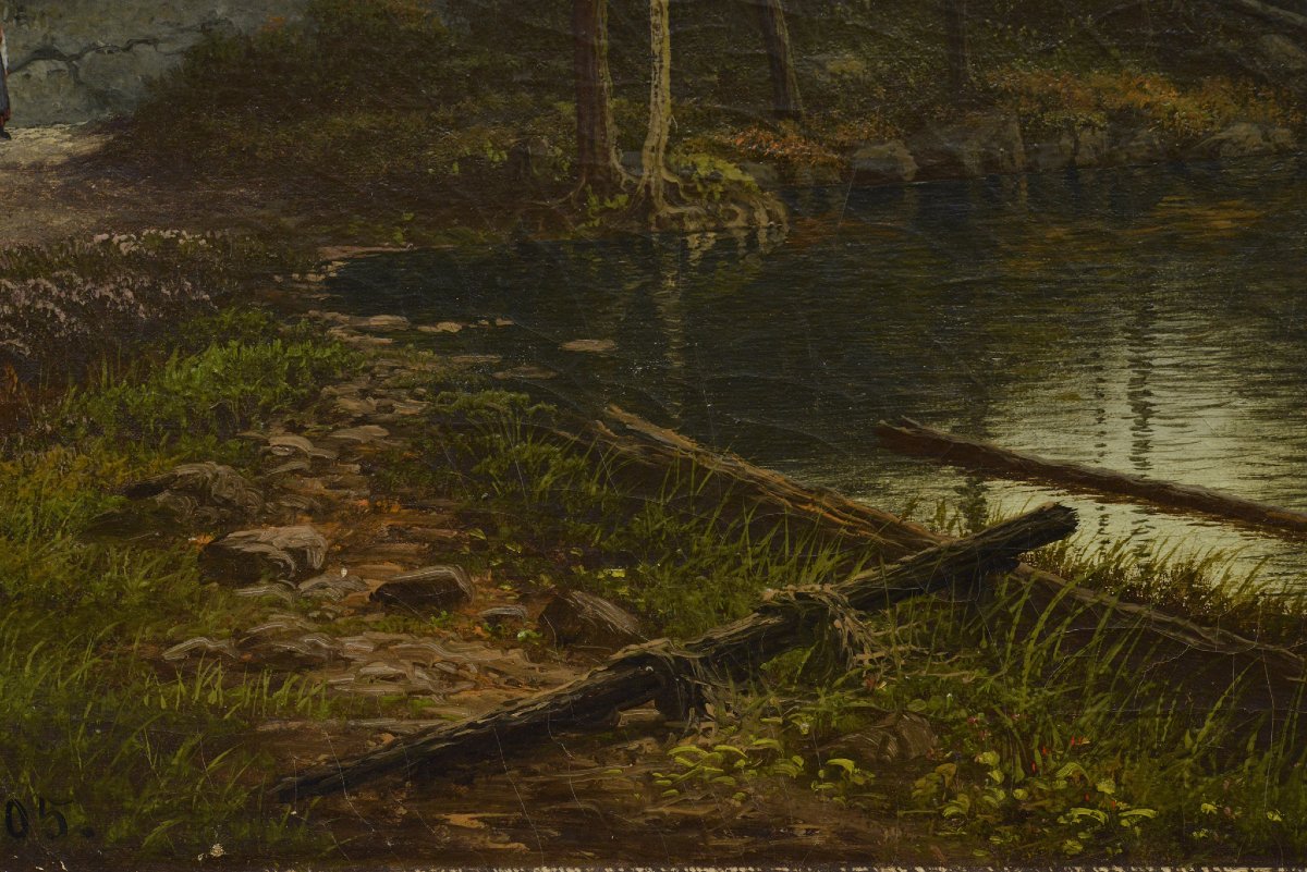 Paysage Scandinave Romantique Vue de Fjord Début du 20e Siècle Huile Sur Toile Signé-photo-3