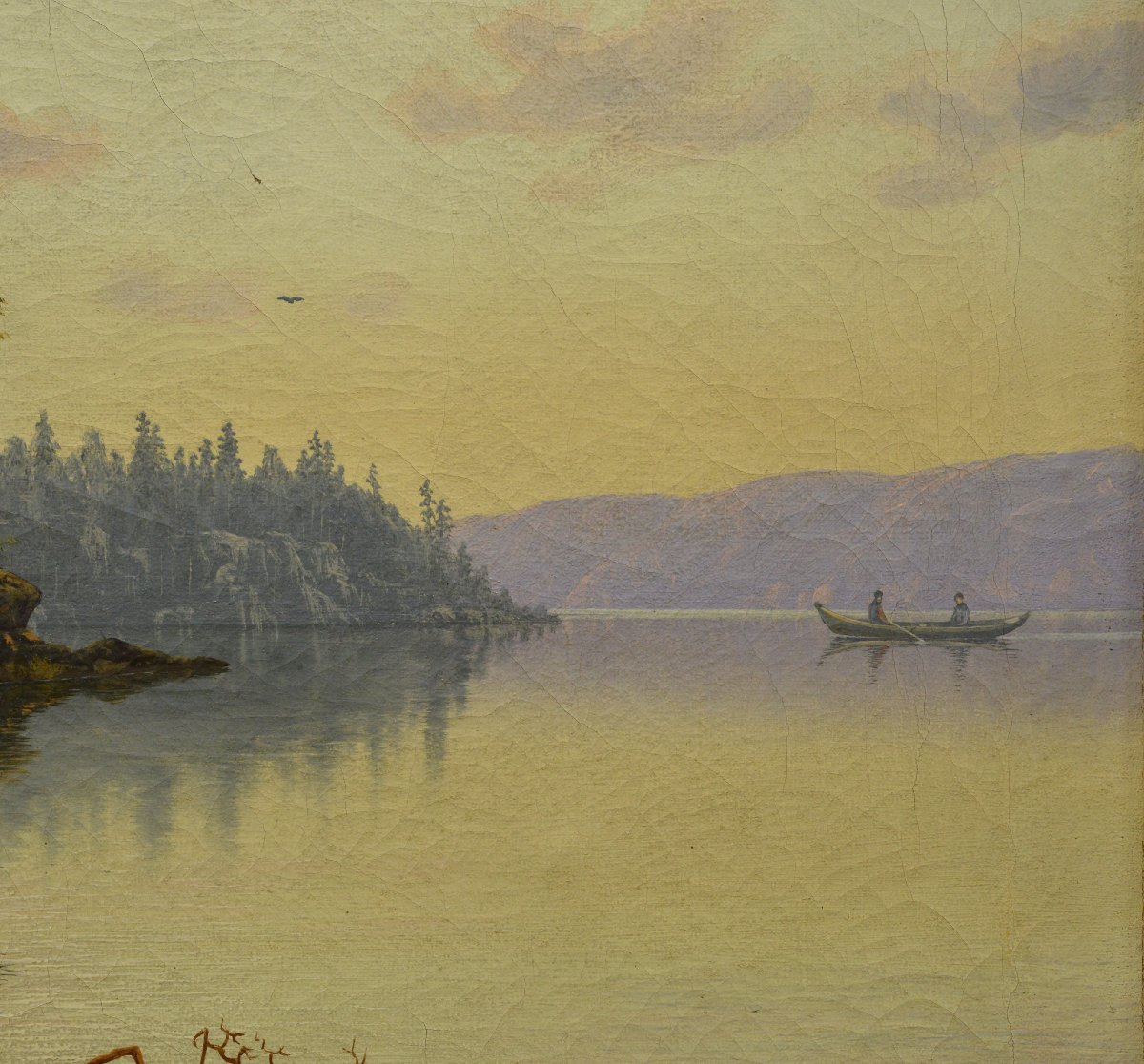 Paysage Scandinave Romantique Vue de Fjord Début du 20e Siècle Huile Sur Toile Signé-photo-2