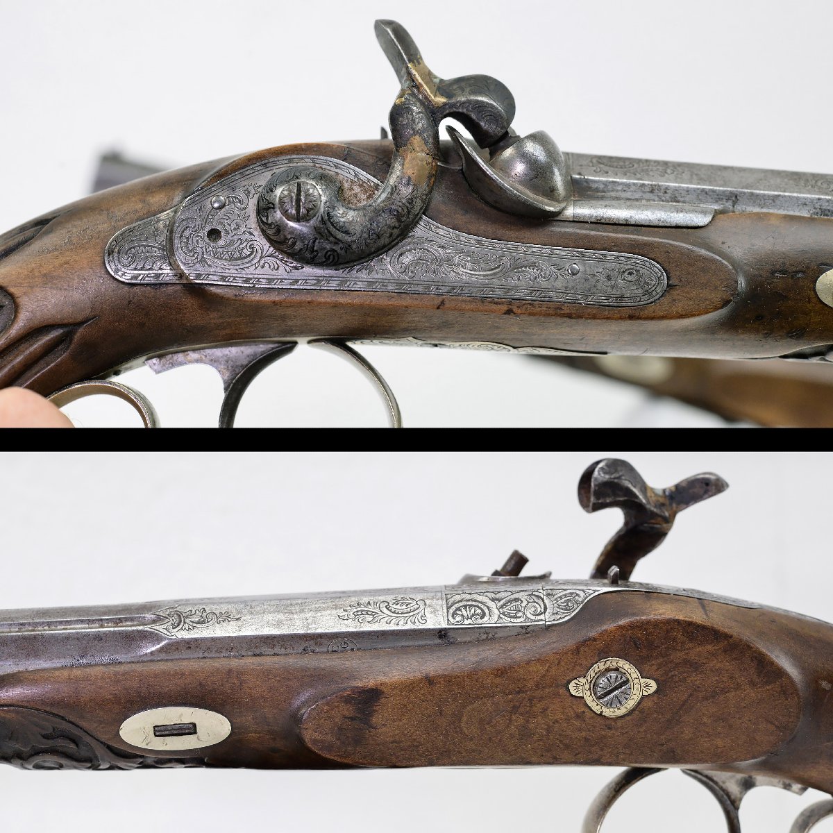 19c Neo Rococo Dueling Pistols Pair Carved Wood Engraved Steel Liege Case-photo-4