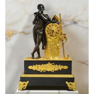 Lagarde Bronze Doré Et Patiné Grande Pendule De Cheminée 19ème Siècle Antique