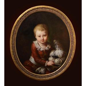Portrait d'Un сhild Maître Français Du XVIIIe Siècle Peinture à l'Huile Baroque