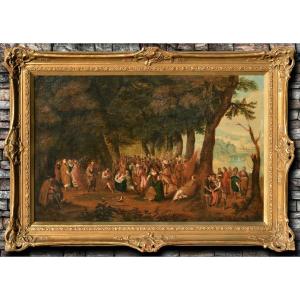 St. John's Day Fest Crowded Scene 17th Century Flemish School Large Oil Painting