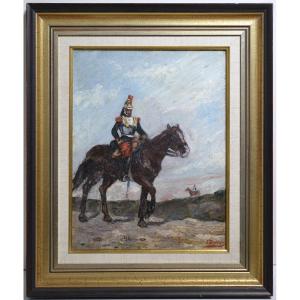 French Cuirassier On Mounted Patrol 19th Century Oil Painting By Bonnefoy