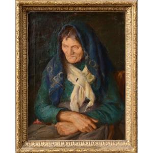 Portrait De Vieille Femme 1893 Par Le Célèbre Maître Russe, Peinture à l'Huile Sur Cadre En Toi