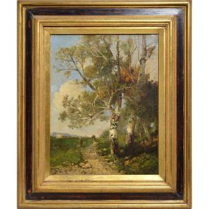 Summer Landscape With Birches By Austrian Master Gollob Early 20th Century Oil