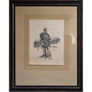 Bugler Of Chasseurs Corps By Ed Detaille 19th Century Facsimile Color Lithograph