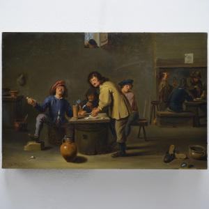 Peinture Huile 1900 Style Flamand David Teniers Scene Taverne Signee Per Collijn