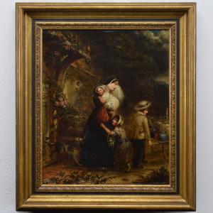 Peinture a l huile originale 19e siecle epoque victorienne scene encadree