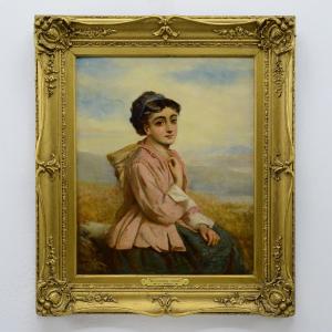 Portrait Romantique Jeune Femme 19e Siecle Victoricain Britannique Huile sur Toile Encadre
