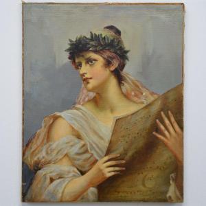 Late 19th Century European Romantic Allegorical Portrait Muse Oil Canvas Signed