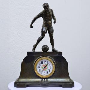 Mid Century Art Deco Style German Vintage Mantel Clock Footballer Patina