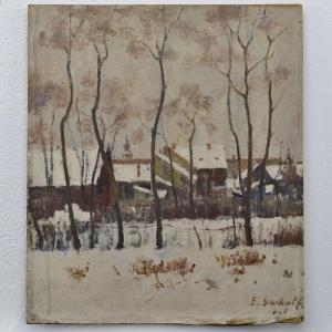 Paysage d Hiver Impressionniste Hongrois Début 20e Siècle Huile sur Toile Signée Gachal
