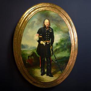 19th Century Victorian Portrait British Marshal George Bingham Oil Panel Signed