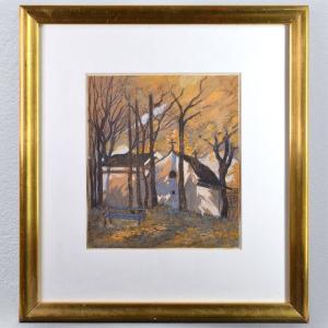 Paysage Automnal Post Impressionnisme Début 20e Siècle Technique Mixte Signé Encadré