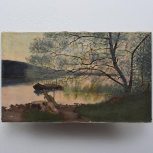 19e Siecle Paysage Lacustre Romantique Scandinave Crepuscule Huile Sur Toile