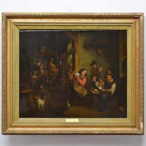 17e Siecle Ecole Flamande Baroque Scene Taverne Joueurs Cartes Huile Sur Toile