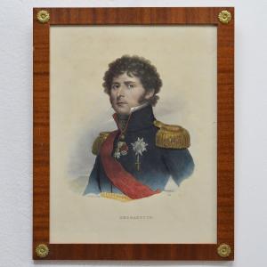 19e Siecle Empire Francais Marechal Bernadotte Portrait Lithographie Coloree Signee