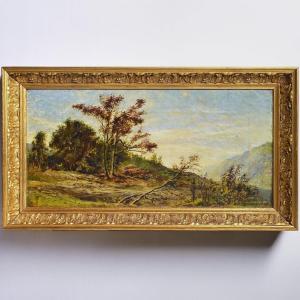 Paysage Contreforts Romantique Victorien 19e Siècle Huile sur Toile Signée Encadrée