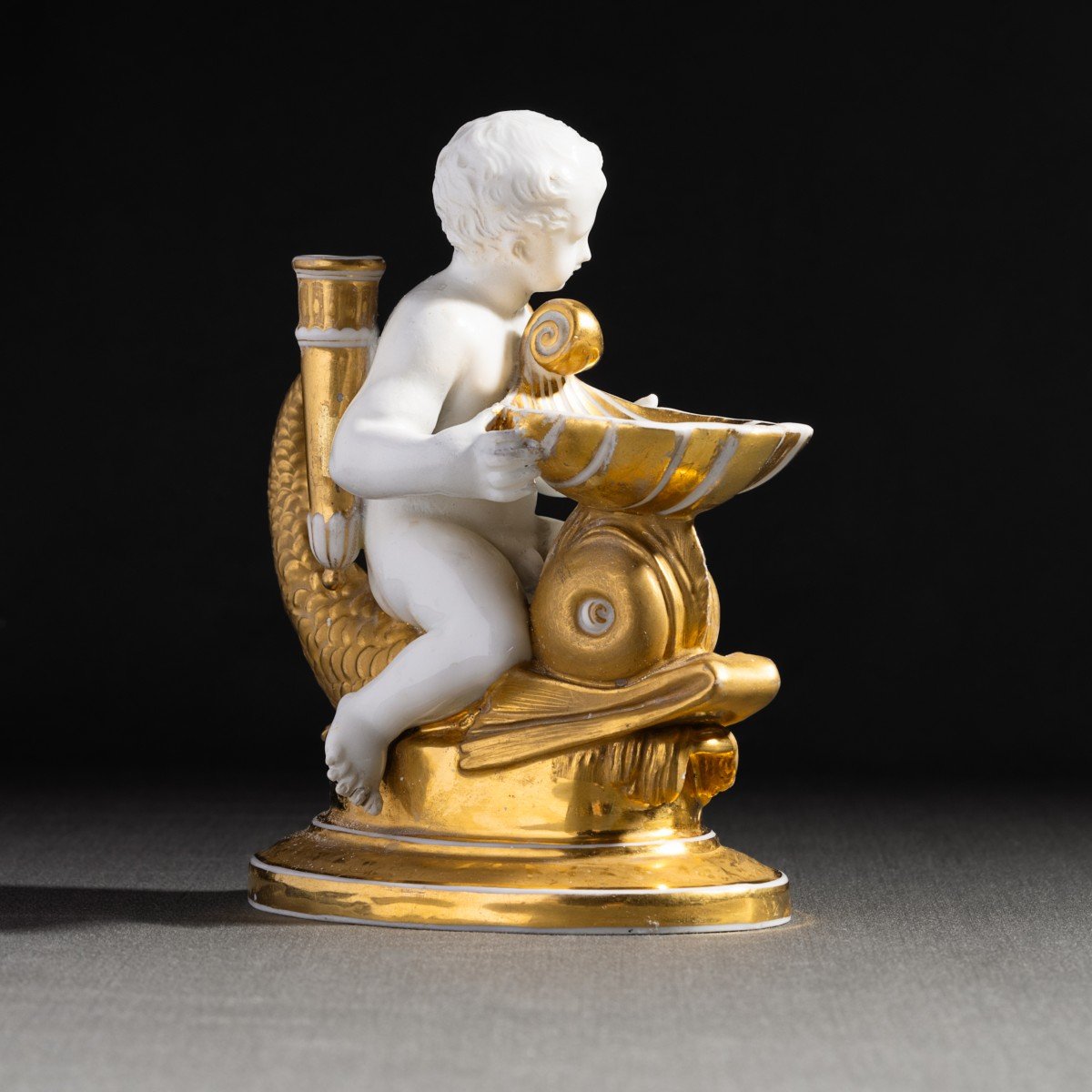Gardner, Moscou - Porcelain Inkwell - Child Riding A Dolphin, Circa 1820-photo-3