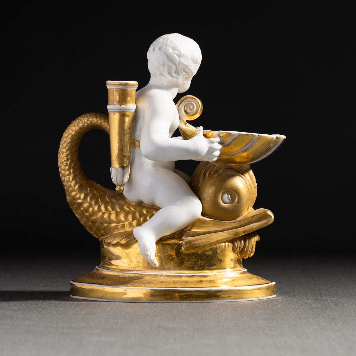 Gardner, Moscou - Porcelain Inkwell - Child Riding A Dolphin, Circa 1820-photo-4