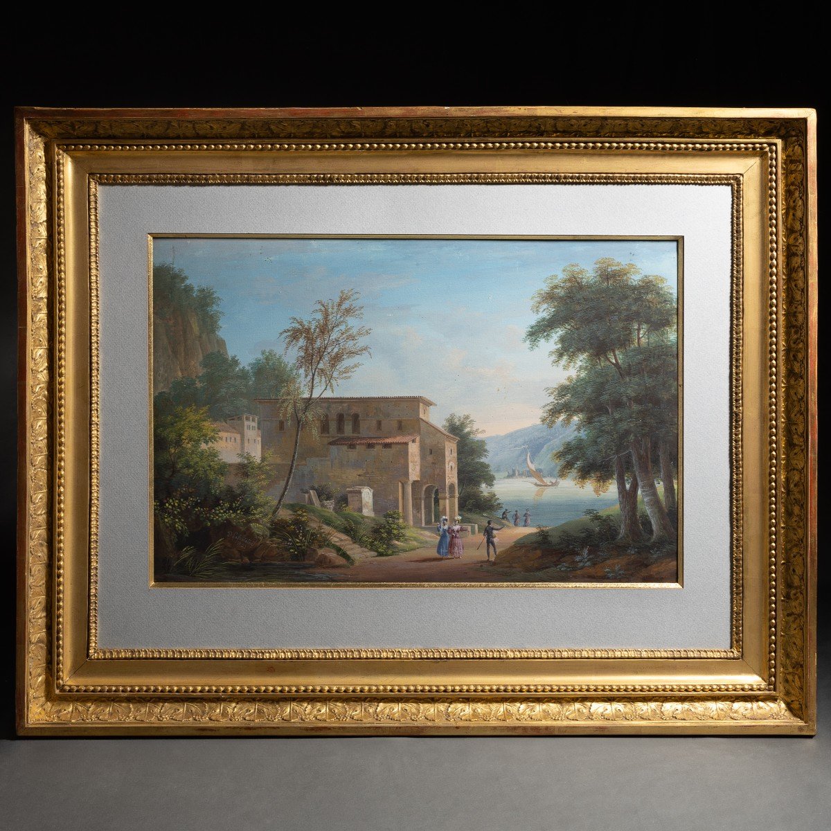 Jmd Lafontaine - Lakescape From The Salon Of 1833 - Gouache On Marouflaged Paper