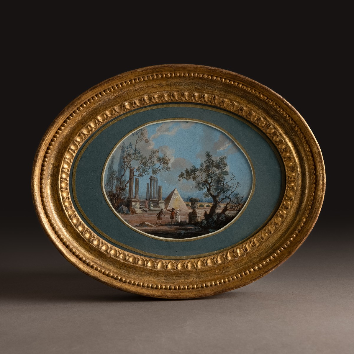Italie, vers 1790 - ruines romaines, genre du Grand Tour et cadre d'époque Louis XVI