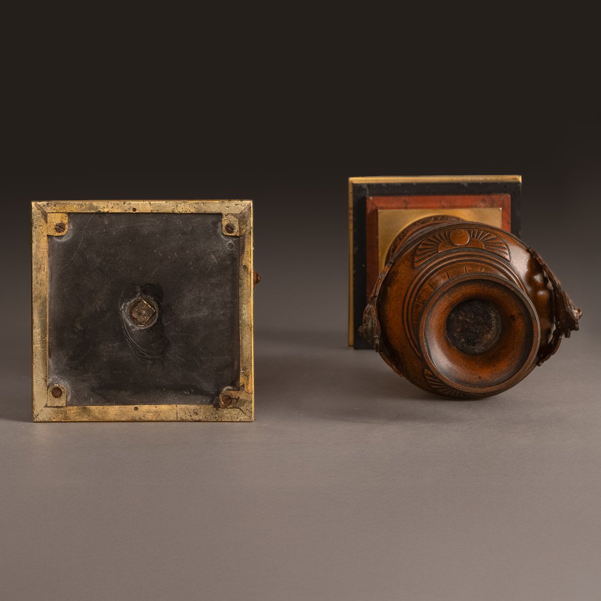 Egyptomanie - Rare Pair Of Bronze And Marble Vases By Servant, Circa 1860-photo-3