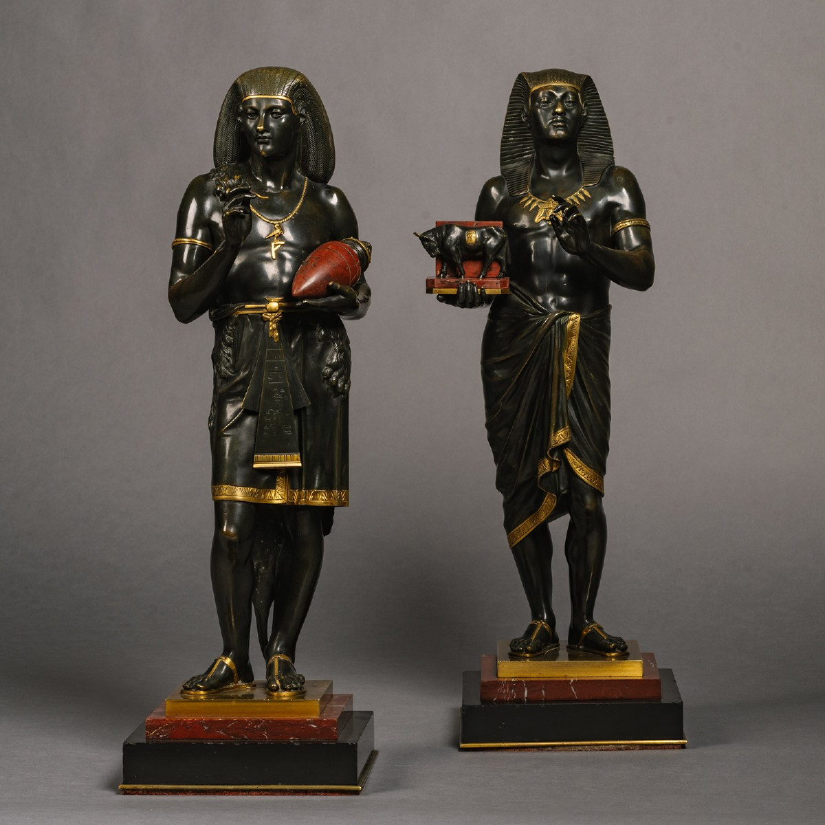 Egyptomanie - Rare Pair Of Bronze And Marble Vases By Servant, Circa 1860-photo-4