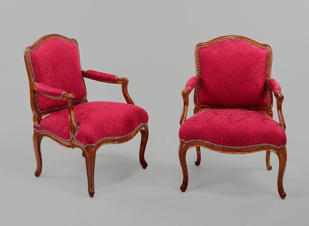 NQ Foliot, maître en 1729 - fauteuil à la reine Louis XV, vers 1760 - bois naturel et soie-photo-7