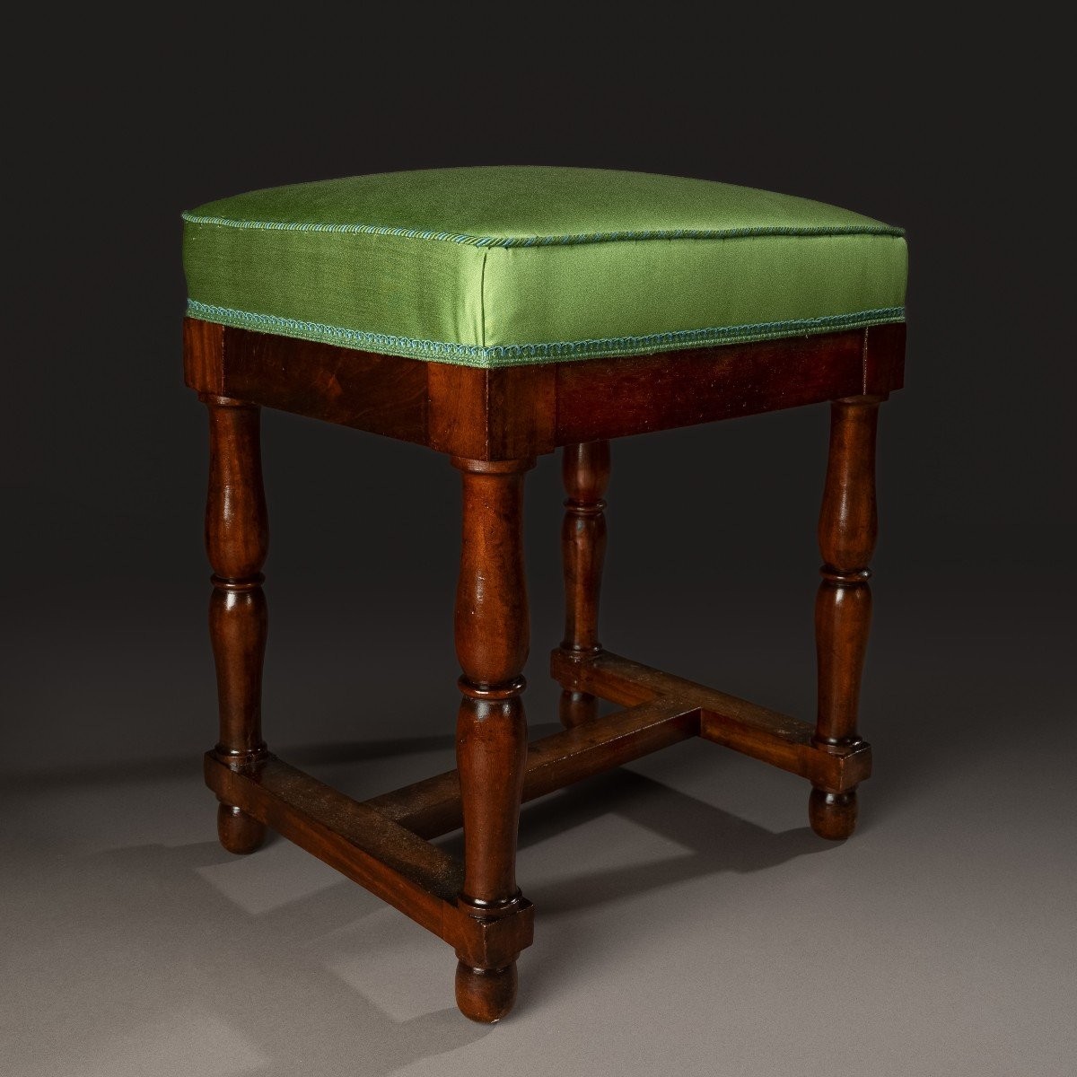 Paris, Empire Period, Restoration - Mahogany And Silk Stool By Lelièvre