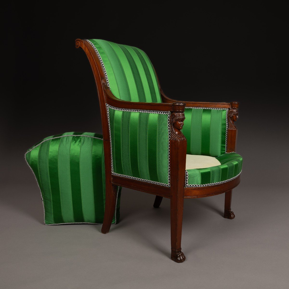 Paris, époque Consulat, Empire - bergère en acajou, retour d'Egypte - soie Prelle-photo-4